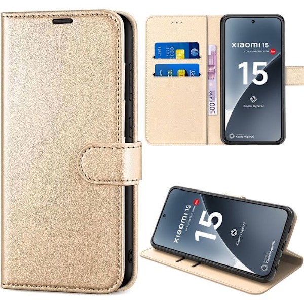 Coque til Xiaomi 15, Fuld Beskyttelse Anti-Rids Stødabsorberende Syntetisk Læder Luksus Guld gyllene