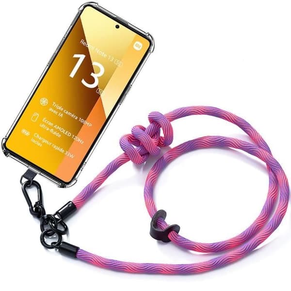 Coque - E.F.CONNECTION - För Xiaomi Redmi Note 13 5G - Stöttålig - Repfria - Avtagbart snöre Rosa Rosa