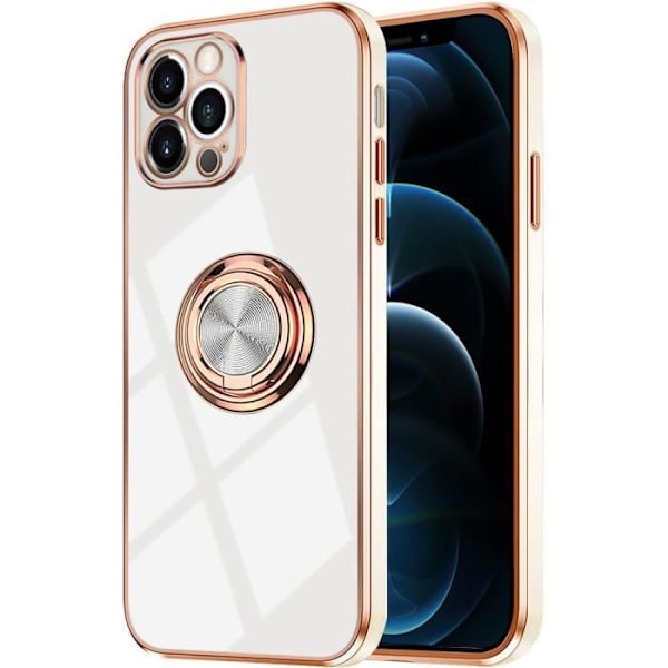 Skyddsskal - E.F.CONNECTION - för iPhone 12 Pro Max - Flexibelt - Gyllene kant - Rep-resistent Vit