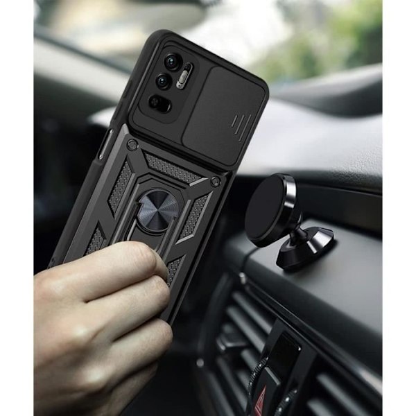 Pakke med 2 hærdet glas + etui til Redmi Note 10 5G (6,5") sort forstærket kant bagring Army Style stødsikker hård Svart