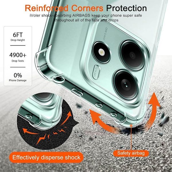 Coque til Xiaomi Redmi Note 14 5G (ikke til 4G) - Stødabsorberende med Turkis Snor - E.F.Connection® Transparent