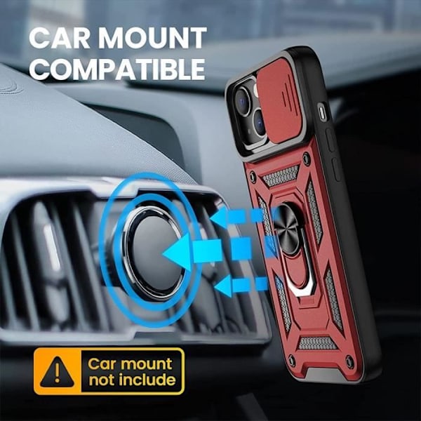 iPhone 13-fodral - E.F.CONNECTION - Röd - Stötsäker - Magnetiskt ställ - Skjutbart kameraskydd Röd