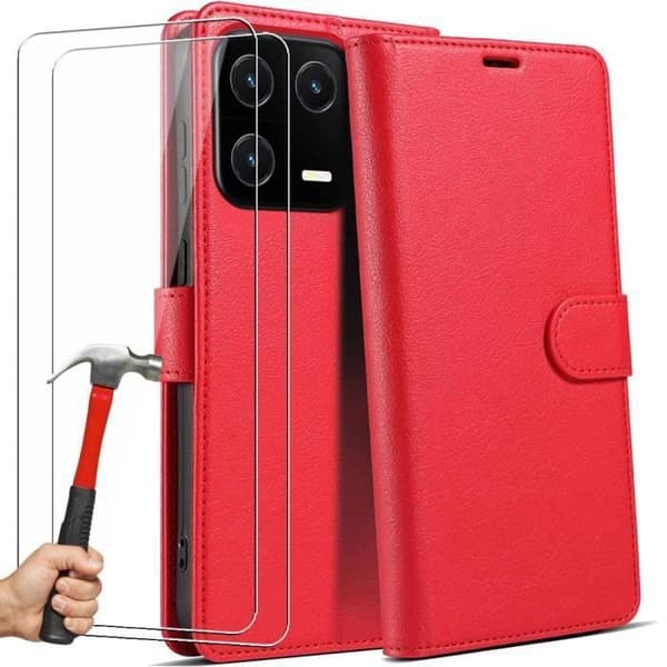 Skyddsskal - E.F.CONNECTION - Xiaomi 13 - Röd - Läderlook - Repfri Röd
