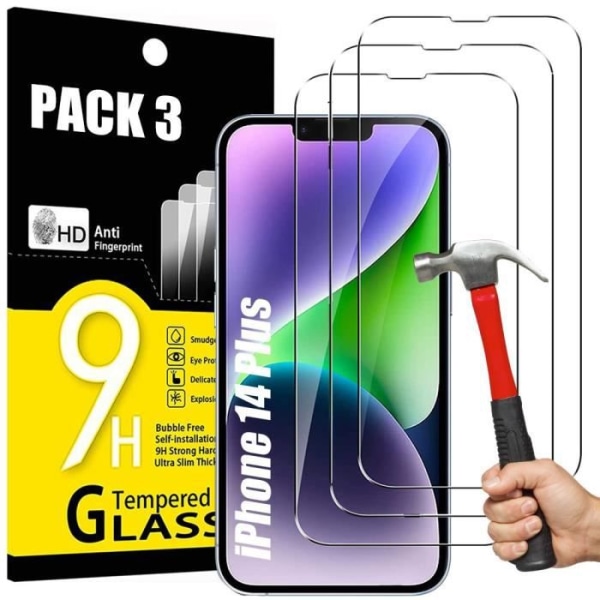 Härdat glas för iPhone 14 Plus (6,7") - 3 delar - Transparent skyddsglas