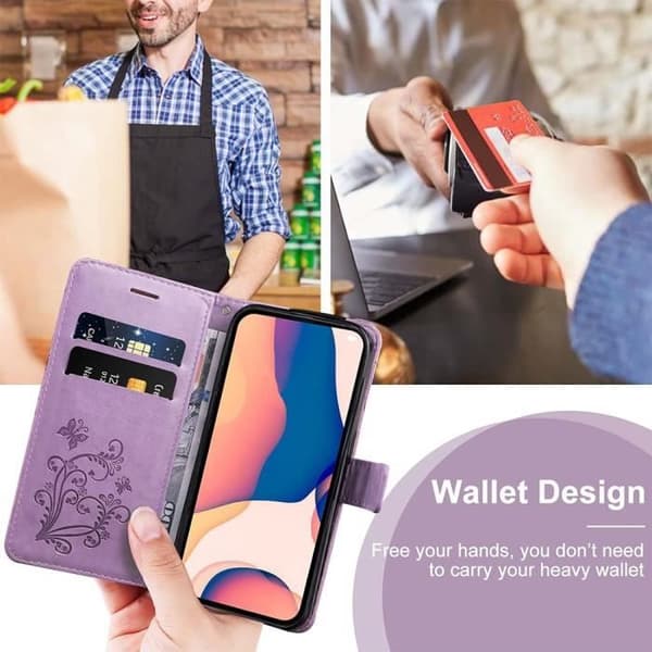 Coque - E.F.CONNECTION - För Xiaomi Redmi A3 - Lila - Fjärilmönster - Stötsäker TPU och Fällbart Stativ Lila