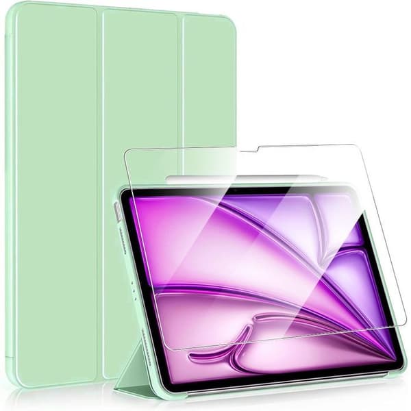 Coque för iPad Air 4/5 - Grön - Stötbeständig - Härdat Glas - Fällbart Stöd - Väcka-Sova Grön