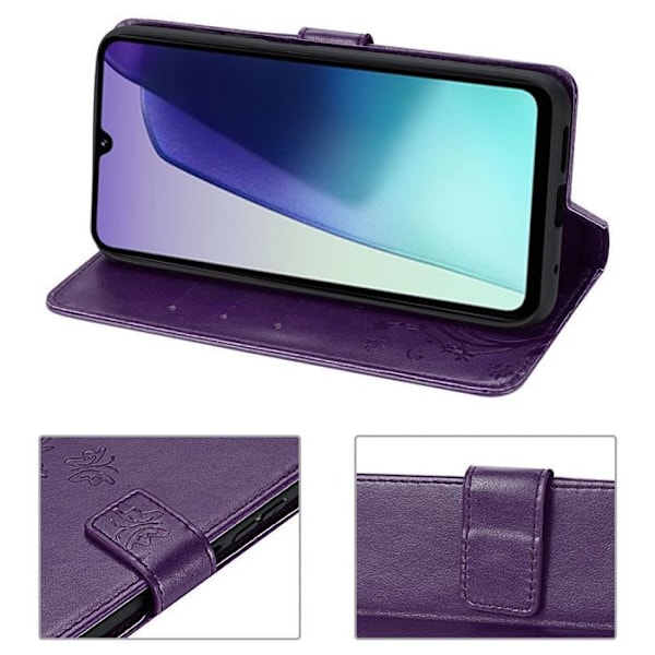 Coque og 2 Glas Dæmpet til Xiaomi Redmi 14C, Stødbeskyttelse i Lilla Nat Kunstlæder med Sommerfugl Plante Mønster Mörklila