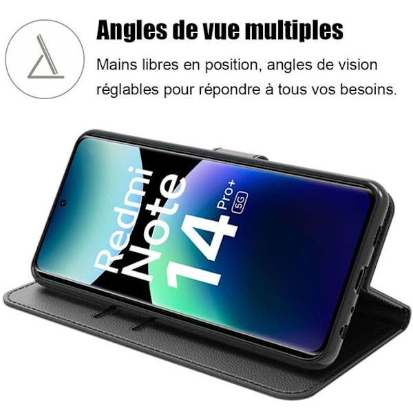 Mobilskal för Xiaomi Redmi Note 14 Pro Plus 5G/Note 14 Pro+ 5G, Skydd med flip-skydd, Stötsäker syntetläder - Svart Svart