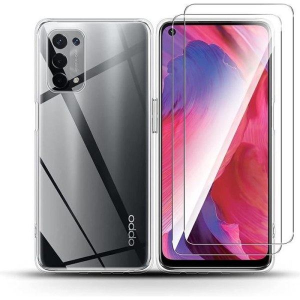 Fodral för Oppo A74 5G/A54 5G/A93 5G, mjukt, transparent, lätt skydd, härdat glas ingår Transparent