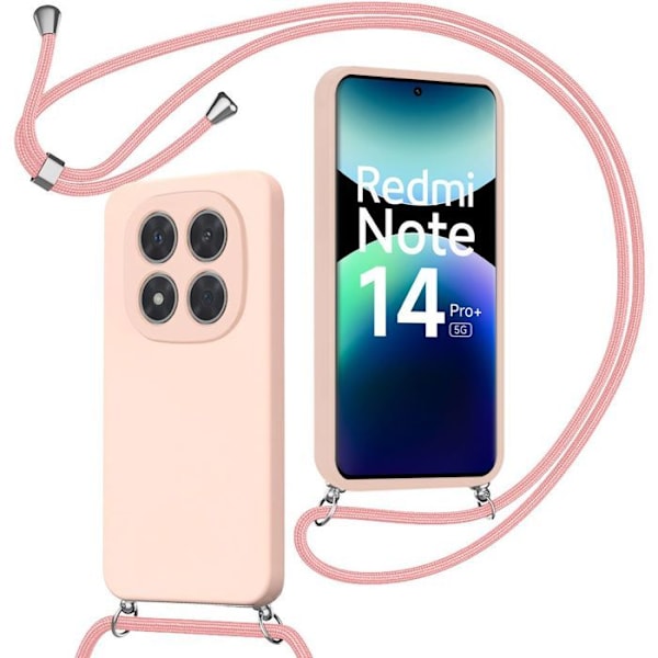 Coque för Xiaomi Redmi Note 14 Pro Plus 5G/Note 14 Pro+ 5G, Silikon Skydd med Snöre - Rosé Rosa