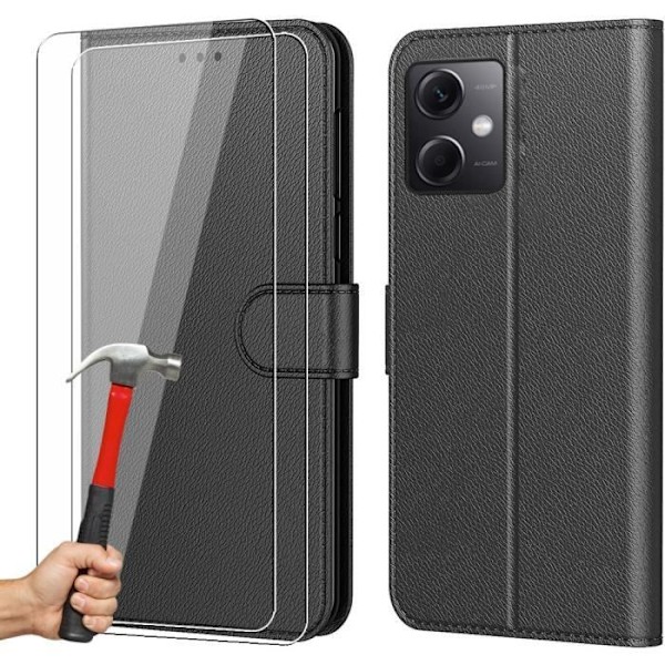 Skyddsskal - Xiaomi - Redmi Note 12 5G - Stötabsorberande - Mjuk Läder - 2 Härdat Glas Svart