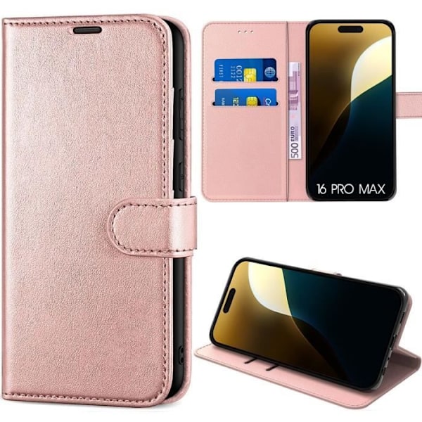 Cover til iPhone 16 Pro Max, Beskyttelse Anti-ridseklap Blødt syntetisk læder - Pink