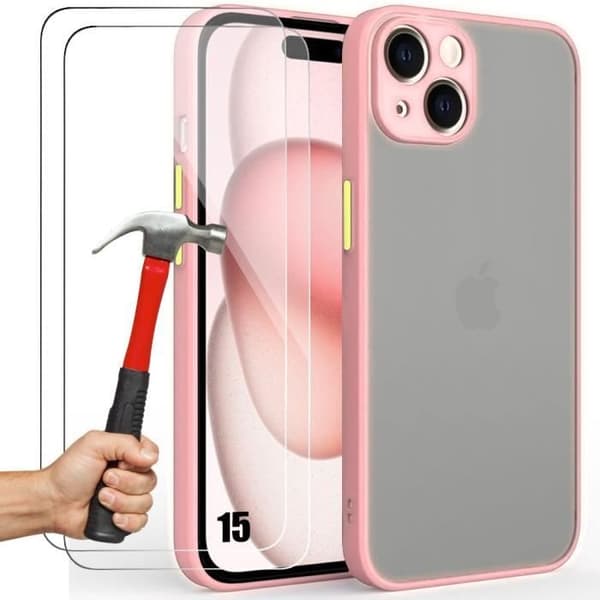 Coque - E.F.CONNECTION - för iPhone 15 - Silikon - Stötdämpande - Matt Rosa Rosa