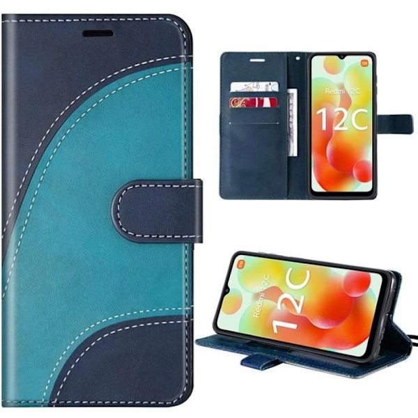 Beskyttelsescover - Xiaomi - Redmi 12C-11A - Læderlook og TPU - Bølge mønster - Stød- og faldresistent Blå