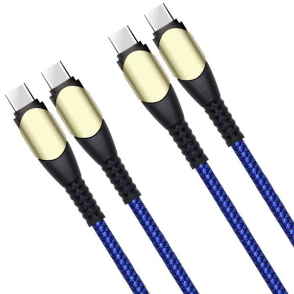 Lot-2 Snabb USB-C-kabel 60W för iPhone 16, 16e, 16 Plus, 16 Pro - Flätad Nylon 1M Blå Blå