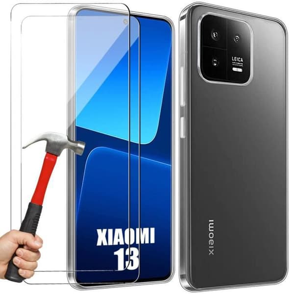 Silikonfodral för Xiaomi 13 + 2 härdade glasögon Transparent skydd
