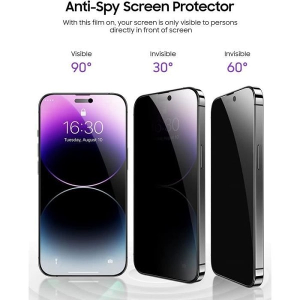 [3 styk] Anti-spion hærdet glas til iPhone 14 Pro (6.1") Svart