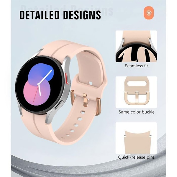 Armbånd til Samsung Galaxy Watch 7/6/5/4/3 40mm 42mm 44mm Galaxy Watch 5 Pro 45mm - Justerbar blødt silicone - Lyserød Rosa
