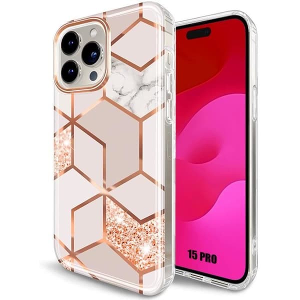 Skyddsfodral - E.F.CONNECTION - för iPhone 15 Pro - Marmor Rosa Motiv - Stötskydd - Flexibelt Rosa