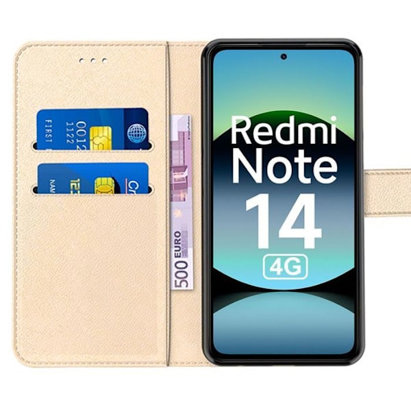 Skydd för Xiaomi Redmi Note 14 4G (ej för 5G) Flip-fodral i mjukt syntetiskt läder, stötsäker, repfria - Guld gyllene