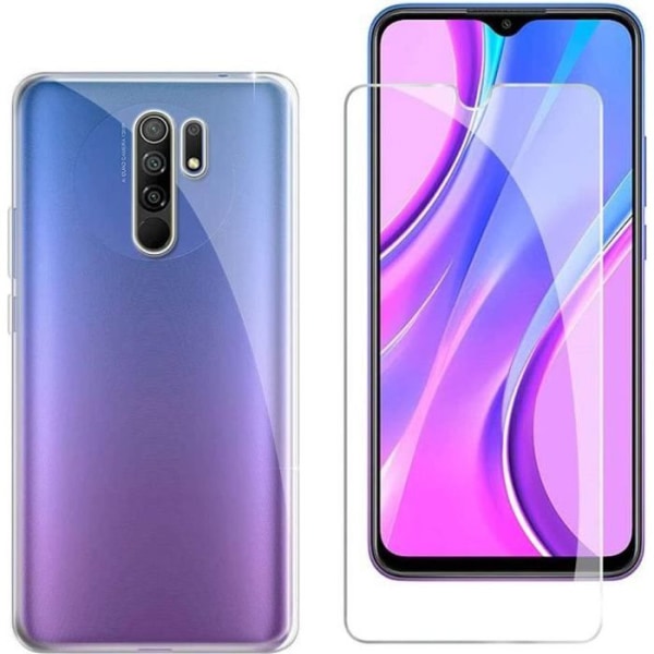 Fodral + skärmskydd i härdat glas för Xiaomi Redmi 9 6,53", 9H skärmfilmsglas med mjukt silikonskyddsfodral