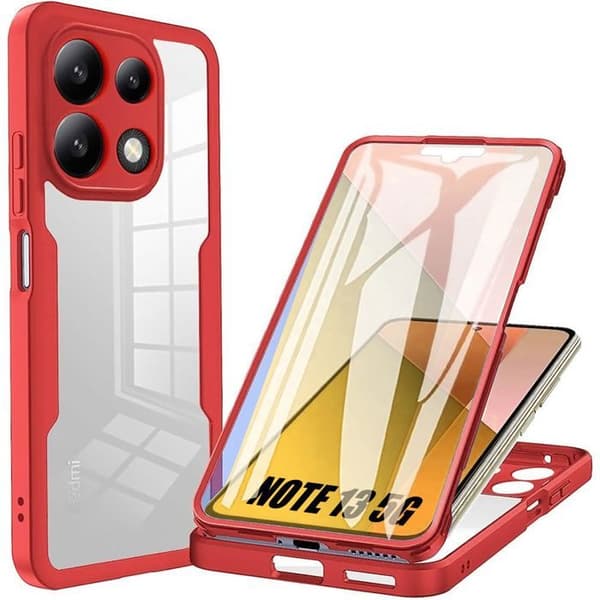 Coque - E.F.CONNECTION - För Xiaomi Redmi Note 13 5G - Integralt skydd - TPU och hård PC - Röd Röd