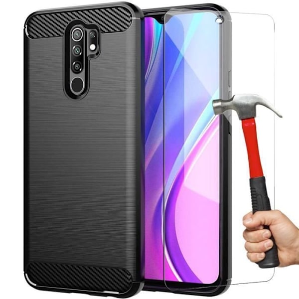 Beskyttelsesetui til Redmi 9 - E.F.CONNECTION - Sort silikone - Stålfunktioner - Forstærket beskyttelse Svart