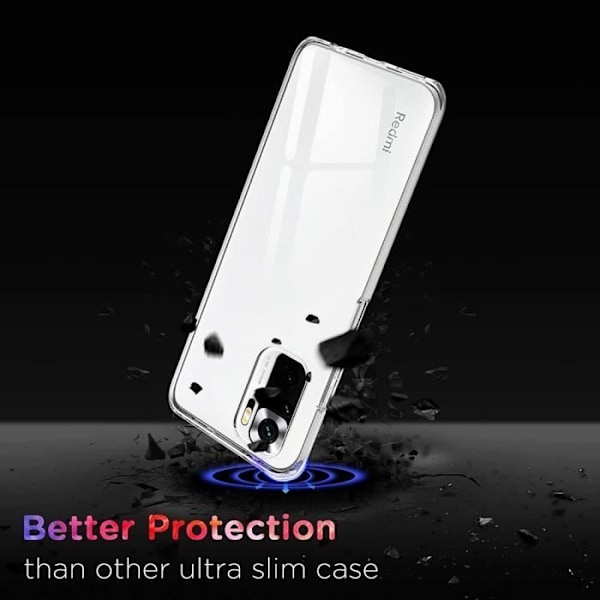 För Xiaomi Redmi Note 10 Pro 6.67": UltraSlim Gel Silikonfodral - TRANSPARENT + 1 färg härdat glasfilm - SVART