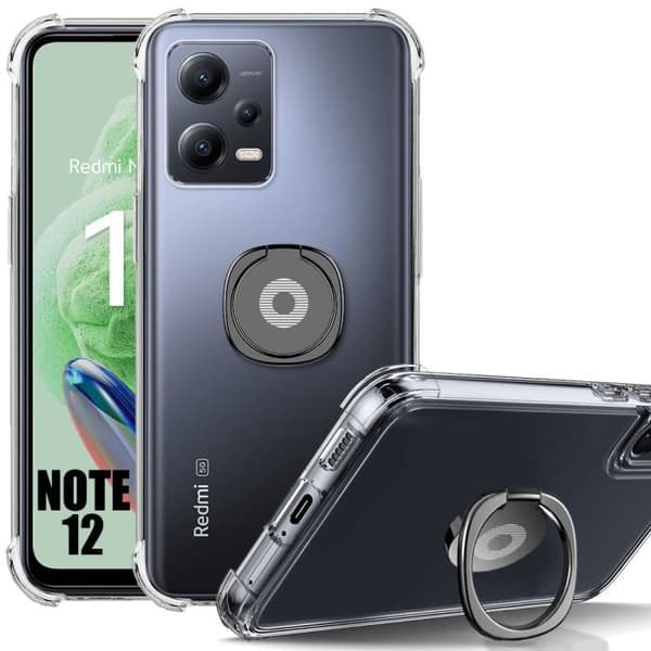 Coque - E.F.CONNECTION - För Xiaomi Redmi Note 12 5G - Transparent Silikon - Stötsäker - Svart Ringstöd Transparent