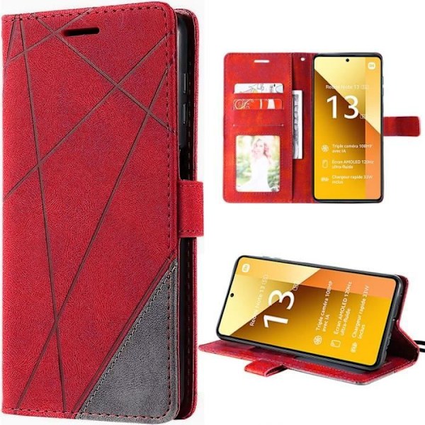 Etui til Xiaomi Redmi Note 13 5G (ikke til 4G) - Elegant etui med lædereffektmønster Rød