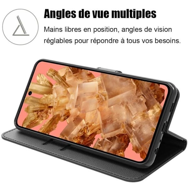Fodral till Google Pixel 8, skyddsflik Anti-skrapa Stötsäkert mjukt syntetiskt läder - svart