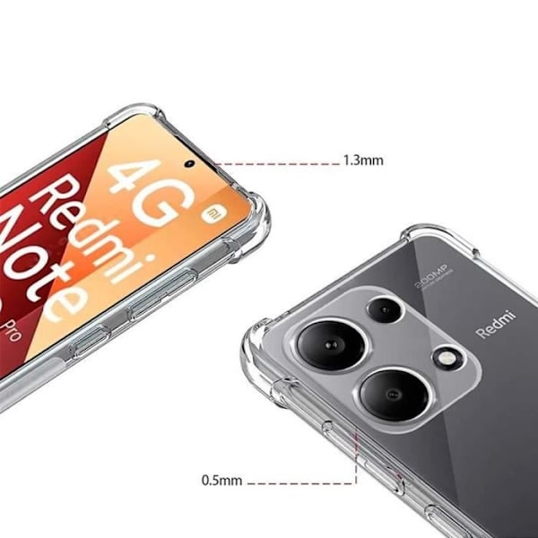 Fodral till Xiaomi Redmi Note 13 Pro 4G (ej för 5G) - Transparent stötsäkert silikonskydd + 2 härdade glasögon