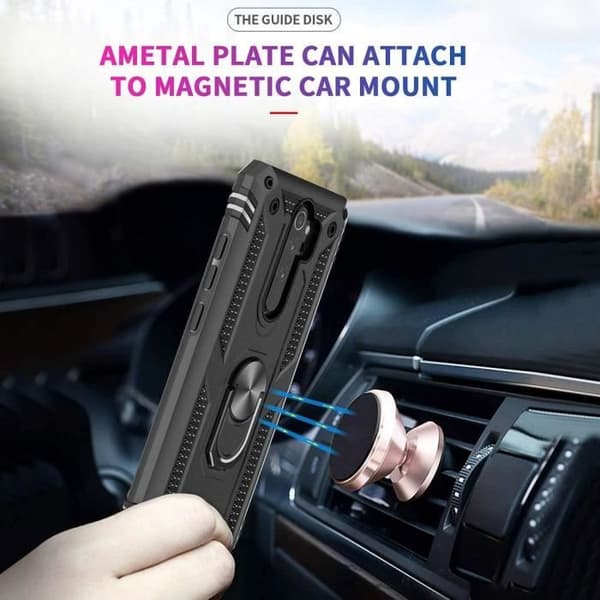 Coque - E.F.CONNECTION - för Redmi Note 9Pro - Stödring - Förstärkt kant - Metallplatta Svart