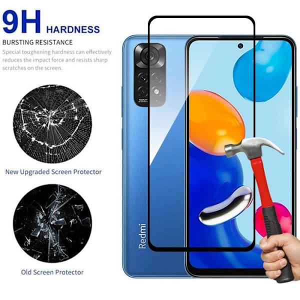 Pack-2 helt härdat glas för Xiaomi Redmi Note 11-11S - Stötsäkert skärmskydd Transparent med svart kant
