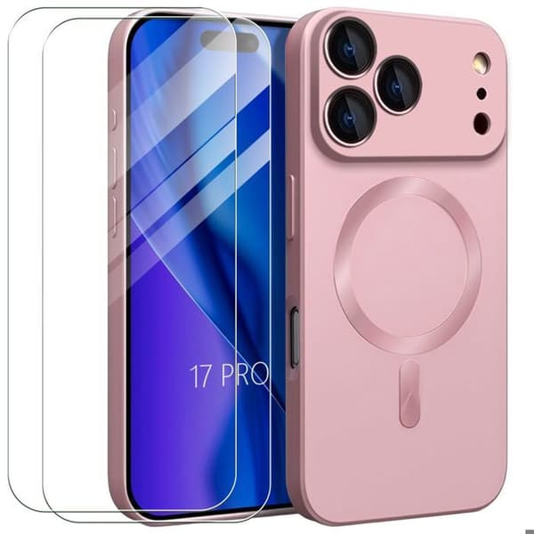 Skyddshölje - E.F.Connection - för iPhone 17 Pro - med Rosa Magnetring - 2 Härdat Glas Rosa