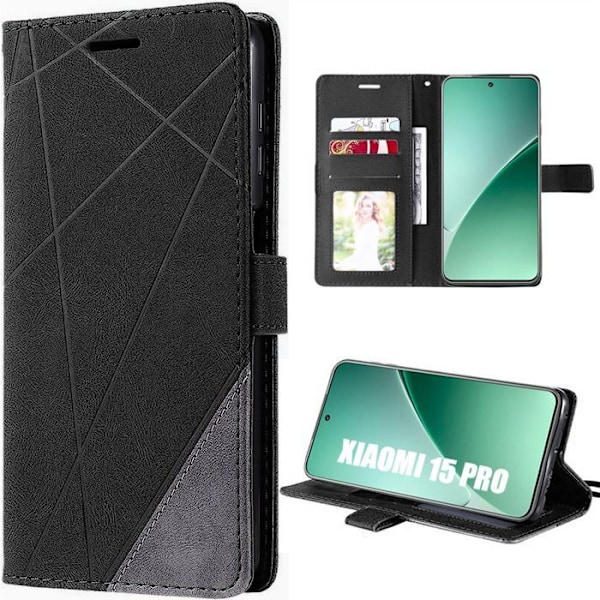 Skydd för Xiaomi 15 Pro, Stötabsorberande Läderlook Elegant Svart Svart