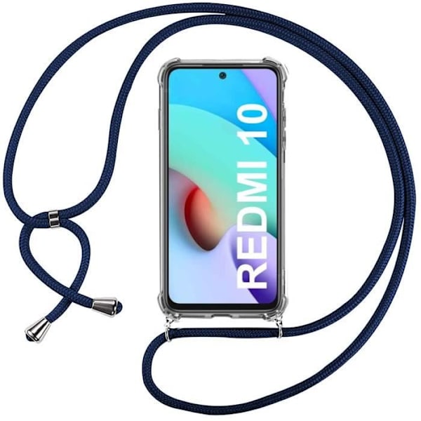 Fodral för Redmi 10 (6,5") Stötsäkert skydd Förstärkta hörn Tunn Transparent TPU med dragsko Marinblå Transparent-marinblå