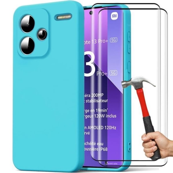 Fodral till Xiaomi Redmi Note 13 Pro+ 5G - Note 13 Pro Plus 5G, Ultra Slim Silicone Blue + 2 skärmskydd i härdat glas