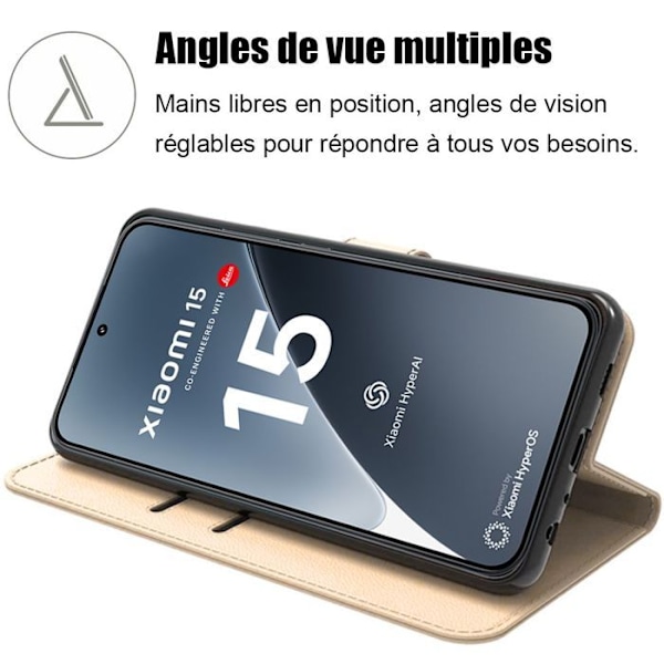 Cover og 2 Fugtige Glas til Xiaomi 15, Fuldt Beskyttelse Anti-Rids Stødabsorberende Kunstlæder Luksus Guld gyllene