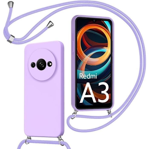 Crossbody-fodral till Xiaomi Redmi A3 - Lila - Fodral med axelrem, stötsäkert skydd i tunn mjuk silikon