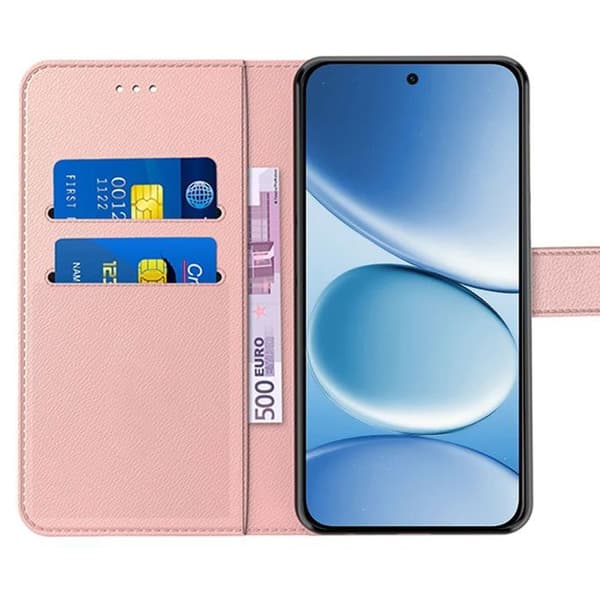 Fodral + 2 Stänkta Glas för Xiaomi Redmi Note 15 Pro 5G - Syntetisk Läder Tryckskydd Rosa Rosa