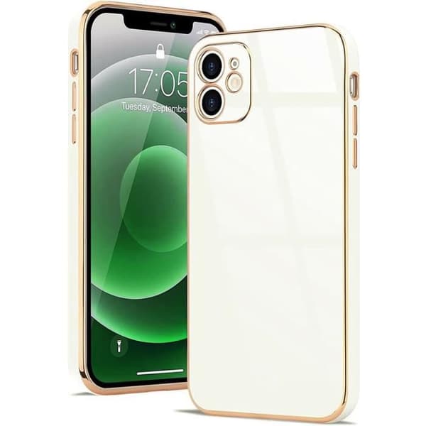 Skyddsskal - Lyxmode - för iPhone 12 - Stötsäker - Repbeständig - Guldkanter Vit