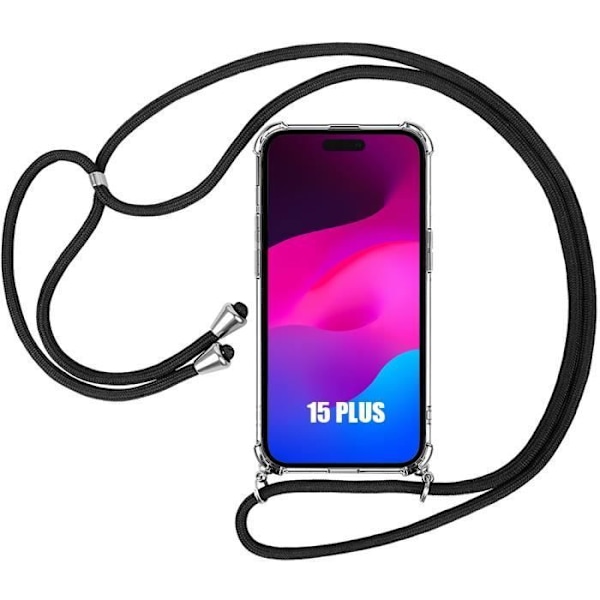 Skyddsskal - E.F.CONNECTION - iPhone 15 Plus - Transparent - Förstärkt - Svart Snodd Transparent, svart