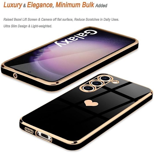 Coque til Xiaomi 15 Ultra, med Hjerte Mønster Anti-Ridse Blød TPU Sort + 2 Temperede Glas Svart