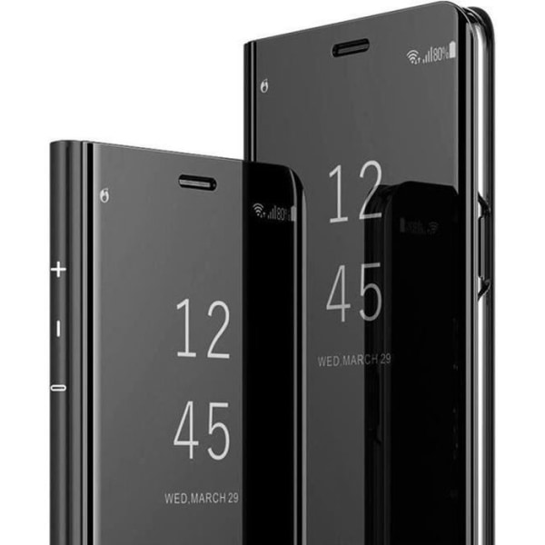 Luksus Xiaomi Mi 11 (5G) etui, fuld beskyttelse gennemsigtigt læder Clear View stødsikkert dæksel med stativ, sort