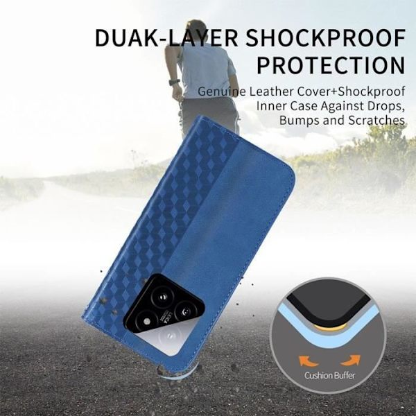Coque og Tempered Glas - Xiaomi - 14 Pro - Marineblå PU Læder - Mosaikmønster - Magnetlås marinblå