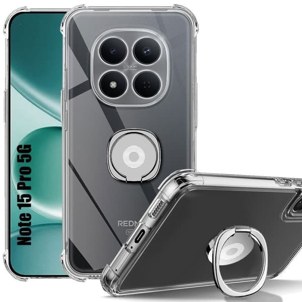 Stötsäker skal för Xiaomi Redmi Note 15 Pro 5G, med justerbar silverring Argenté, Transparent