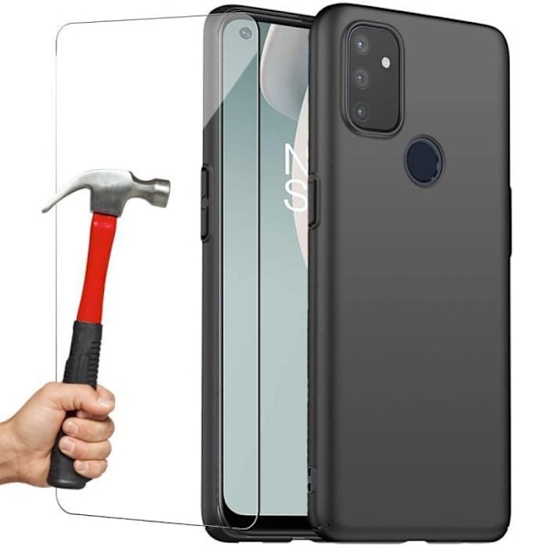 Skyddsskal - E.F.CONNECTION - One Plus Nord N100 - Mjuk silikon - Härdat glas - Precise utskärningar Svart