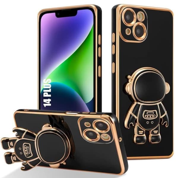 Coque - E.F.CONNECTION - för iPhone 14 Plus - Stötbeständig - 3D Astronautstöd - Svart Svart