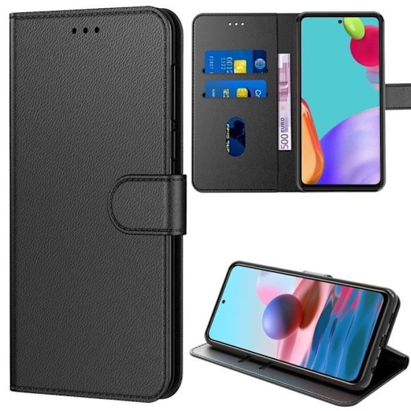 Etui til Redmi Note 10S (6,49") sort lædereffekt anti-shock forstærket beskyttelse sort Svart